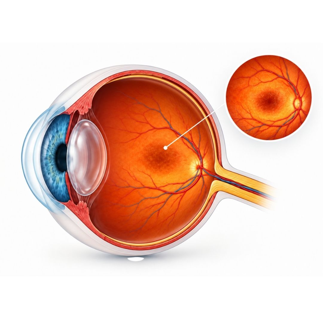 Retina anatomy and retinal examination illustration